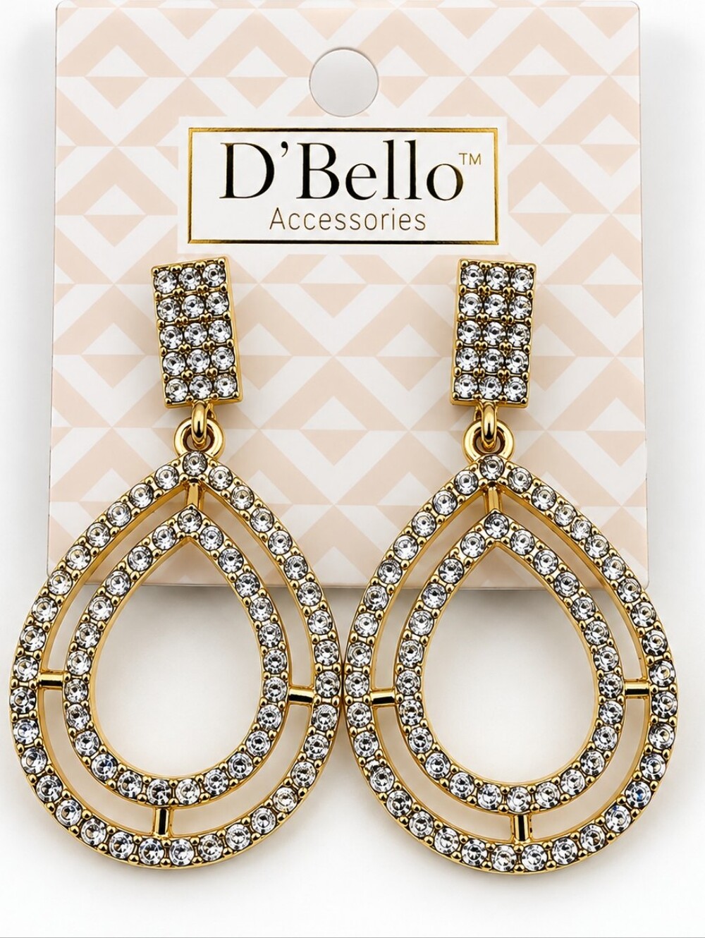 ✨ D’Bello Gold Tone Rhinestone Teardrop Statement Earrings